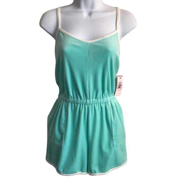 Juicy Couture Y2K Women’s S Aqua Splash Mint Green Soft Terry Romper Shorts NWT - Picture 2 of 16